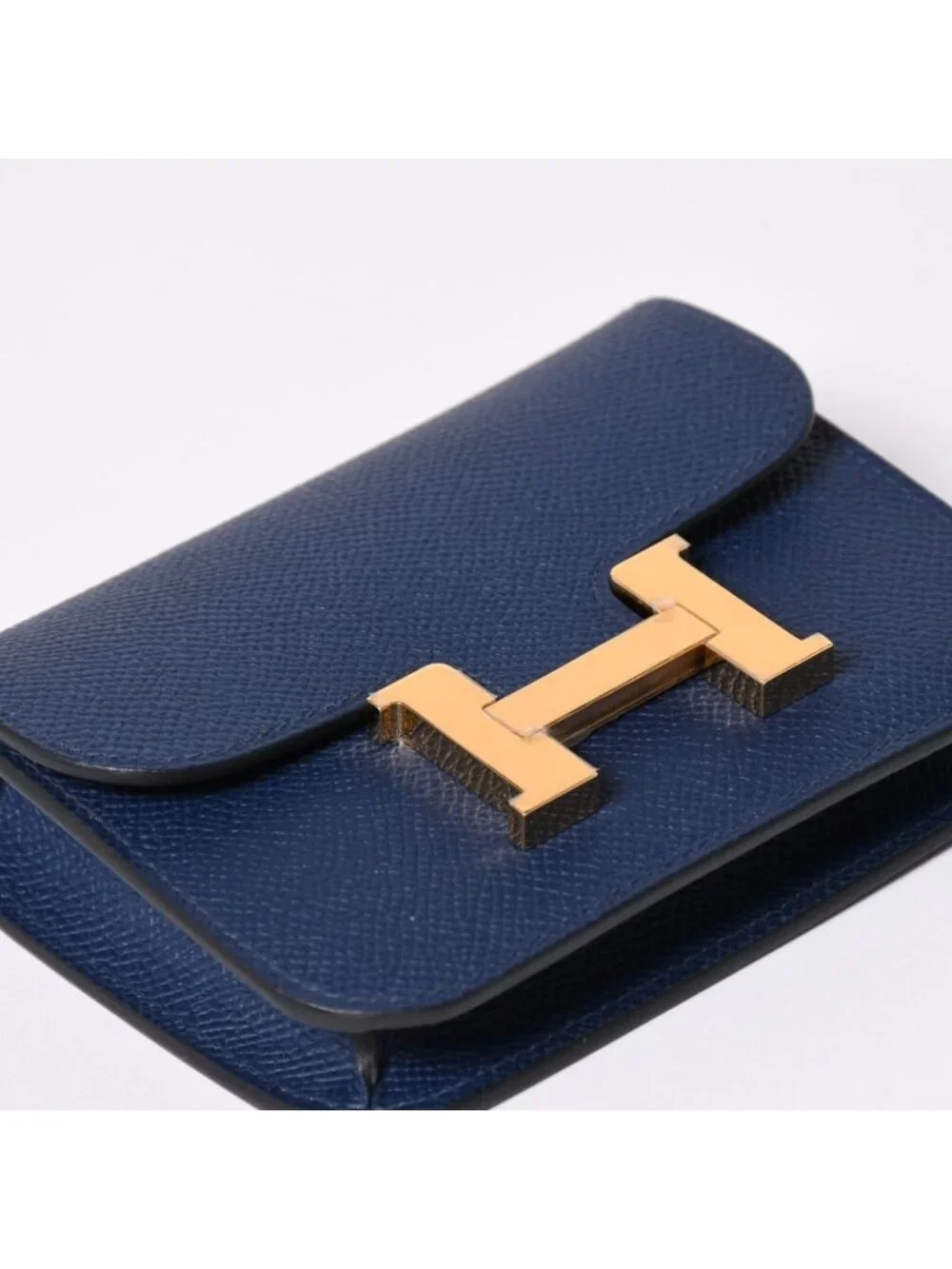 Hermes Constance Slim Bifold Wallet Veau Epsom Navy Pouch Gold